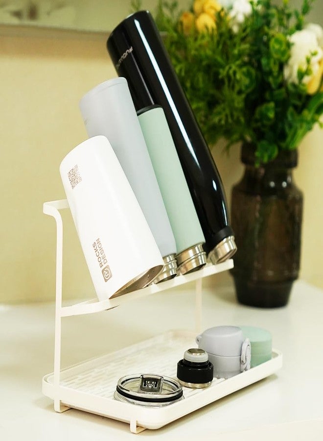 L-WASH Countertop Kitchen Bottle Drying Rack with Drain Tray, 12.4 x 7.09 inch Counter Organizer, for Insulated Water, Baby Bottles and More - White - Image 1